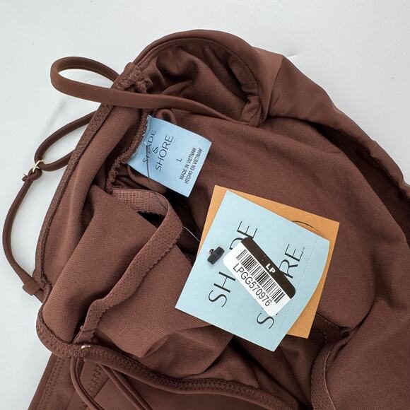 NWT Shade & Shore Dark Brown X Back One Piece Strappy Open Back Swimsuit Large - Picture 6 of 7